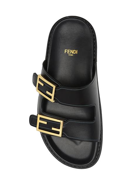 fendi feel buckle leather slides|Fendi signature slide sandals.